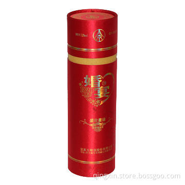 Embossed Gold Metallic Paper Covered Paper Tube for Wine Packing, Red Foil and Embossed Logo